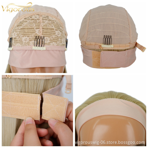 Vigorous dropship natural cheap blonde straight perruque wholesale glueless synthetic fiber hair for headband wigs for women